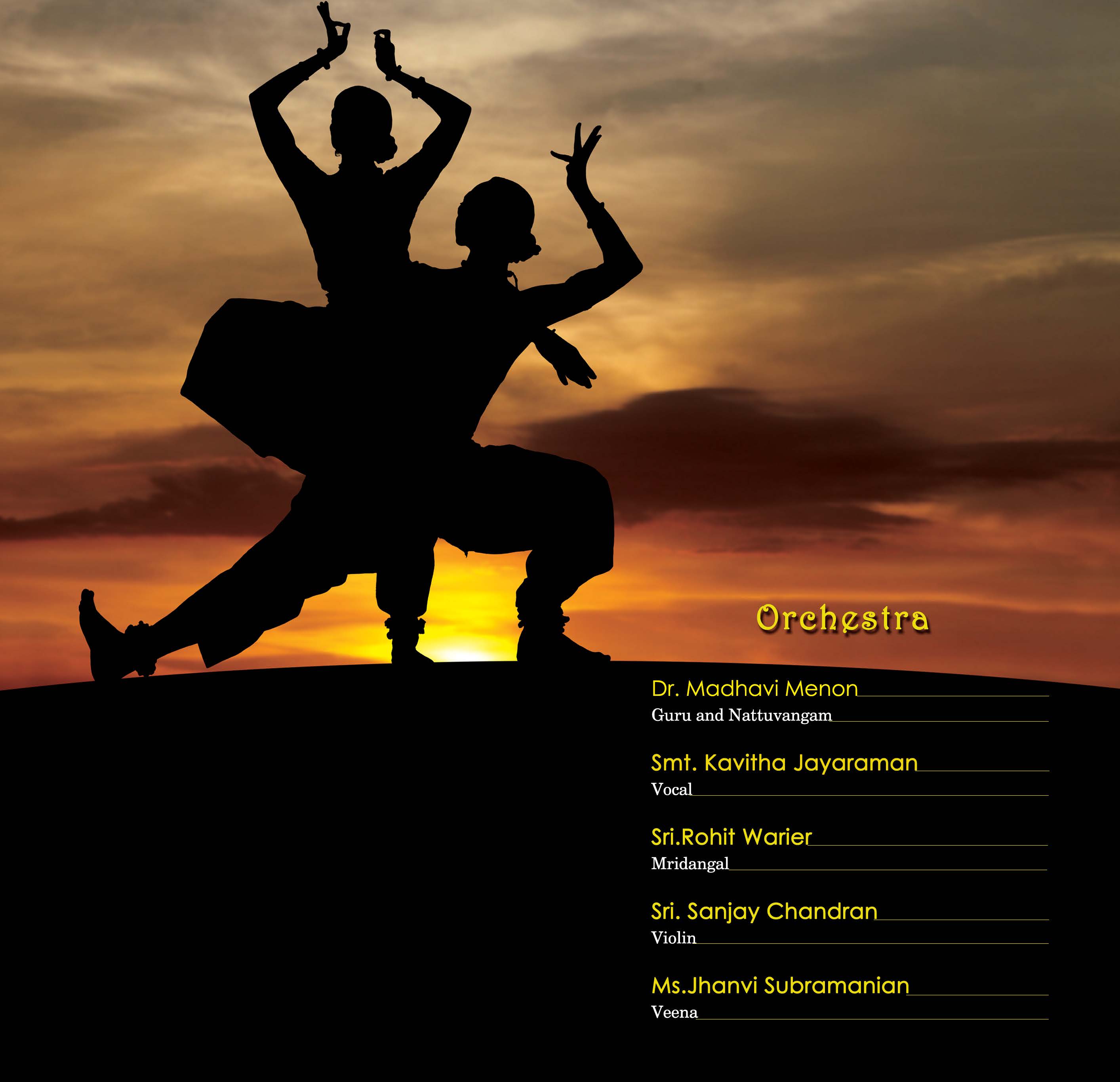 Silhouette of dancers at sunset